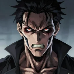 portrait of a male evil and fearful transhuman in anime and cyberpunk style, destroyer robotic face, angry, pain, realistic shaded lighting, magali villeneuve, artgerm, rutkowski