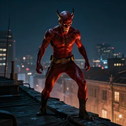 daredevil on rooftop night scene, fantasy, highly detailed, art by greg rutkowski