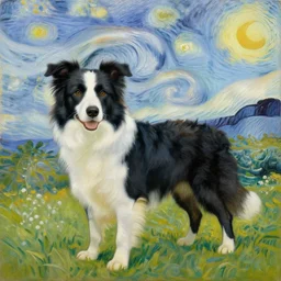 Painting of a Border Collie by van Gogh