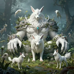 giant fallen god ( ( ( ( ( ( white canine pokemon ) ) ) ) ) ) creature creature creature creature in a lush tundra landscape, dramatic lighting, moody : : by michal karcz, daniel merriam, victo ngai and guillermo del toro : : ornate, dynamic, particulate, intricate, elegant, highly detailed, centered, artstation, smooth, sharp focus, octane render, 3 d