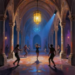 digital painting of dance club in a cloister