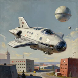 a beautiful matte painting of a alien spaceship over the soviet blocks simon stalenhag and alan bean, trending on artstation, realistic rendering