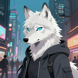 An character portrait of a anthropomorphic wolf girl with white fur in a cyberpunk city, by Stanley Artgerm Lau, WLOP, Rossdraws, James Jean, Andrei Riabovitchev, Marc Simonetti, and Sakimichan, trending on artstation