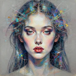 demon goddess close-up portrait by cy Twombly and BASTIEN LECOUFFE DEHARME, iridescent fractal, high tech