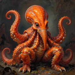 zoological portrait of orange cthulhu by peter mohrbacher