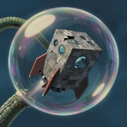 unrealistic studio ghibli dull colors pov shot from close encounters of the third kind 1 9 7 7 of a warped cube rocketing through a snake bubble.