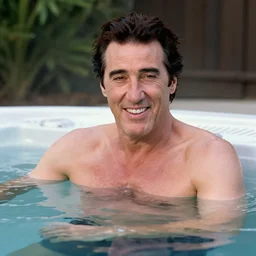 al pacino as scarface, sitting in a hot tub, smiling in front of a computer monitor, a xbox console floats in the water nearby