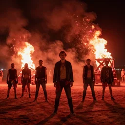 burning man 2 0 7 7 at night by denis villeneuve tom anders zorn hans dragan bibin thoma greg rutkowski ismail inceoglu alphonse mucha red color scheme