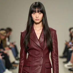 ektachrome, youthful asian demure, exquisite features, feminine cut, frontiers in flight leather knitted suit, sebastian faena