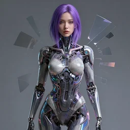 portrait of a aesthetic beatiful woman with violet hair as a cyberpunk cyborg, sci - fi, missing panels, intricate abstract upper body intricate artwork, full body, by tooth wu, wlop, beeple, dan mumford. concept art, octane render, deviantart, greg rutkowski, cinematic, key art, hyperrealism, iridescent accents