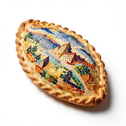 mosaic calzone, commercial catalog photo, isolated on a pure white background, centered, entire object in frame, sharp focus, soft studio lighting