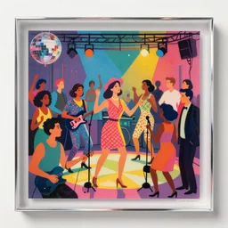 a transparent glass portrait of a wonderful disco party filled with great music and lovely memories of a night we will never forget, risograph by ernie barnes, moebius and edward hopper, colorful flat surreal design, colorful flat surreal design, super detailed, a lot of tiny details, fullshot, xray hd, 8 k, artstation