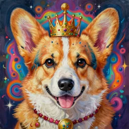 beautiful painting of psychedelic corgi god, by noah bradley, patrick woodroffe, posuka demizu, qing han, trending on artstation, 8 k, masterpiece, graffiti paint, fine detail, full of color, intricate detail, golden ratio illustration, face enhance