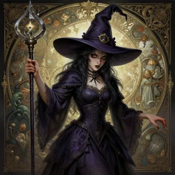 mischievous young witch, Mark Edward Fischbach, intricate, highly detailed, digital painting, artstation, concept art, smooth, sharp focus, illustration, Unreal Engine 5, 8K, art by artgerm and greg rutkowski and alphonse mucha