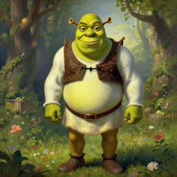 shrek in the garden of eden, beautiful painting by jan matejko, rich lighting