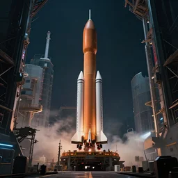 a beautiful matte painting of a cyberpunk environment with an intercontinental spacex falcon 9 heavy launch, trending on artstation, cinematic, high quality, highly detailed