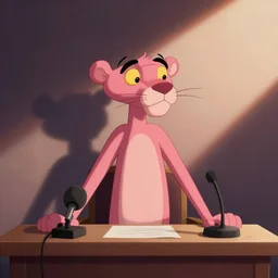 Pink Panther at a press conference