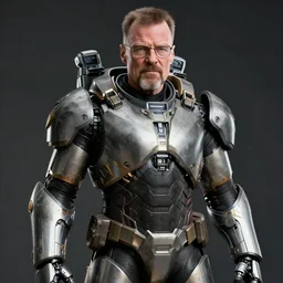 Photo of Walter White in cybernetic battle armour, 4k octane render, highly detailed
