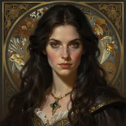 an epic fantasy comic book style portrait painting of a teifling rouge with medium long dark hair, d & d, fantasy, intricate, elegant, highly detailed, digital painting, artstation, concept art, matte, sharp focus, illustration, art by artgerm and greg rutkowski and alphonse mucha