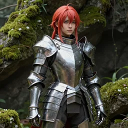 a masterpiece hyperrealistic ultradetailed fullbody photograph of a lifelike real human anime girl in full steel plate armor, surrounded by moss, gorgeous, vibrant hairs, rough skin pores texture, photoreal image, made by wlop, photoreal, overrendered, blender, unreal engine, extremely detailed, trending on artstation, sharp focus, 4 k
