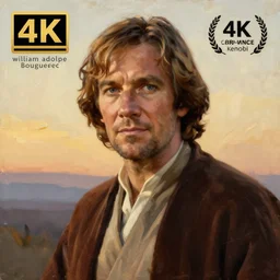 Painting of Sir Alec Guinness as Obi-Wan Kenobi. Art by william adolphe bouguereau. During golden hour. Extremely detailed. Beautiful. 4K. Award winning.