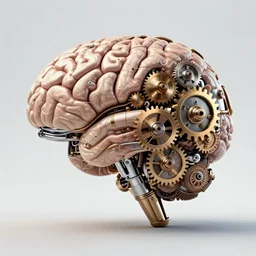 brain made out of cogs and wheels and gears, mechanical hi-tech configuration, highly detailed, in hyper realistic style