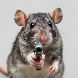 portrait of gangsta!!! rat!!!! pointing gun at me 8 k f 1. 8, macro, in the new family film