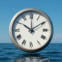 a clock floating on the sea, sharp focus, intricate, art by beeple
