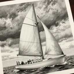 illustration, sailboat, dynamic composition, detailed, matte print, dynamic perspective, by arti chauhan