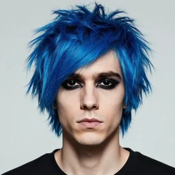 a man with messy blue hair and all - black eyes, portrait, gorillaz style, jamie hewlett
