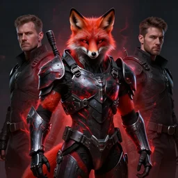 tactical military exoskeleton armor, realistic anthropomorphic fox, red black aura, fantasy, dark, portrait by donato giancola and greg rutkowski and wayne barlow, realistic face