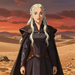 portrait of daenerys targaryen from game of thrones, desert background, rich vivid colors, ambient lighting, dynamic lighting, 4k, HQ, official media, anime key visual, makoto shinkai, ilya kuvshinov, lois van baarle, rossdraws, detailed, trending on artstation