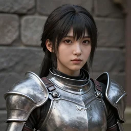 a masterpiece hyperrealistic ultradetailed closeup photograph of a lifelike real human anime girl wearing steel plate armor, stone bricks background, made by wlop, trending on artstation, actual person, k - pop, rough skin pores texture, photoreal image, desaturated, 3 d rendered, unreal engine 5, extremely detailed, sharp focus, 4 k