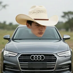 an audi car wearing a cowboy hat, 4 k photograph