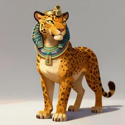 fullbody beautiful detailed character design of a feral leopard wearing egyptian necklace, egyptian jewelry. deviantart leopard adoptable, character concept artwork professional, portrait studio lighting by jessica rossier and brian froud in the style of disney, zootopia, the lion king, artstation deviantart