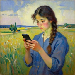 a beautiful painting china girl playing with mobile phones in the farmland, by kazimir malevich salvador dali painting, octane render realistic oil painting