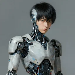 portrait of a young male japanese cyberpunk android with robot and cyborg parts, artwork by adolph menzel, alien production design