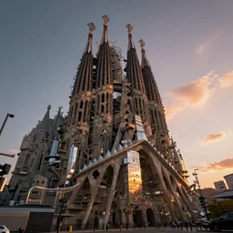 streetscape, a towering cathedral of brutalist architecture, buildings covered with greebles, stunning volumetric light, sunset, metal, concrete and translucent material, stunning skies, majestic landscape, trending on artstation, 8 k, photorealistic, hyper detailed, unreal engine 5, imax quality, cinematic, epic lighting, in the style of greg rutkowski