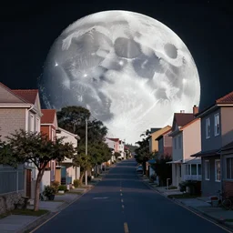 a street with houses on the moon