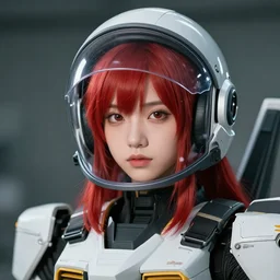 portrait of a girl soldier with beautiful face, red hair, wearing gundam mobile suite with glass helmet, by kai yi, artstation