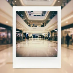 Beautiful Photograph of a liminal polaroid of an empty mall