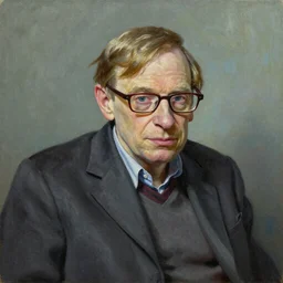 an oil on canvas painting of Stephen Hawking