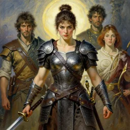 a beautiful and strong female warrior by Edgar Maxence, Ross Tran and  Jules Bastien-Lepage and Laura Sava