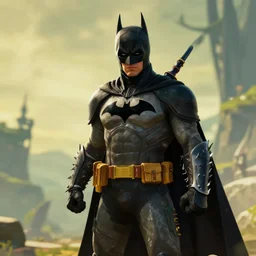 in game footage of batman from the legend of zelda breath of the wild, breath of the wild art style.