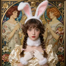 a masterpiece ultrarealistic ultradetailed portrait of beautiful anime girl in bunny costume baroque renaissance. medium shot, intricate, elegant, by stanley artgerm lau, wlop, alphonse mucha, rossdraws, andrei riabovitchev, yoshitaka amano. in style of hayao miyazaki. flower background my james jeand and takashi murakami.