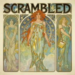 scrambled dungeon, album cover, mucha style, art nouveau