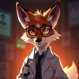 anthropomorphic fox with glasses wearing a lab coat, trending on artstation, trending on furaffinity, digital art, by kawacy, anime, furry art, warm light, backlighting, cartoon, concept art, cyberpunk