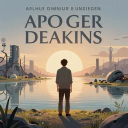 A movie poster!! for an indie short film with a man in a peaceful! apocalyptic landscape, Style of DOP Roger Deakins!!, A24, Highly Detailed, Stylized, Digital Art