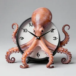 octopus clock, real tentacles, professional product photo