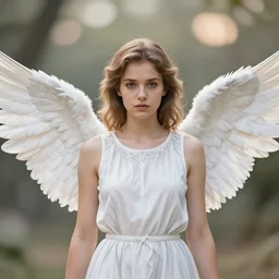 centered  waist up portrait photography an angel + bokeh + DOF + 8k, photorealistic + rendered in unreal engine + colors and composition by Peter Mohrbacher + line work by Dan Mumford , ultra realistic
